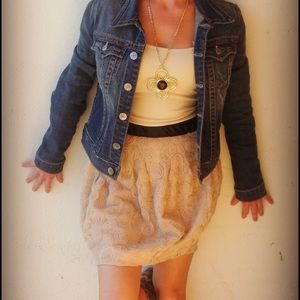 Alythea Sand Floral Lace Skirt w Black Waist Band